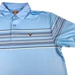 Callaway Golf Polo Shirt M L Blue Turquoise Striped Opti-Dri Short Sleeve Mens